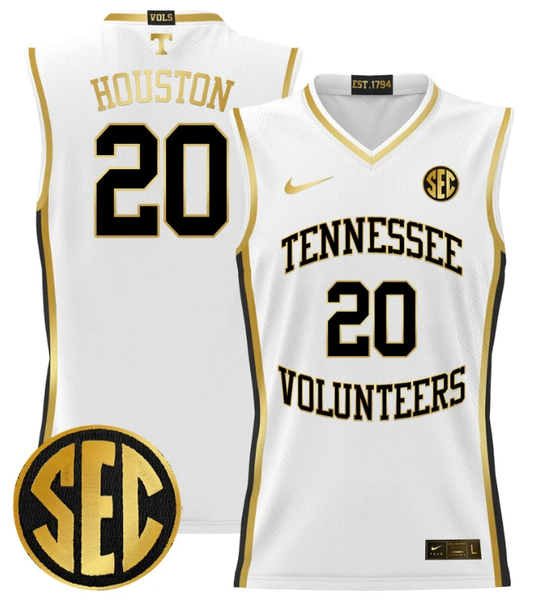 Allan Houston Jersey #20 Tennessee Vols 2024 Lightweight Basketball White Gold by My store basketball