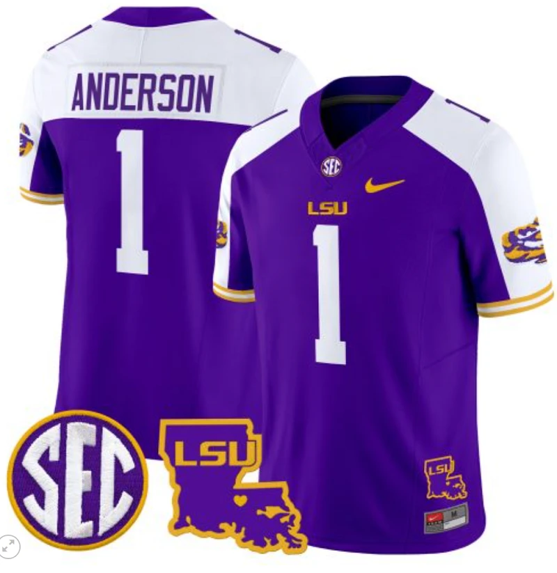 Aaron Anderson Jersey #1 LSU Tigers 2024 Louisiana Patch Vapor Limited College Football Stitched Purple Alternate by My Store