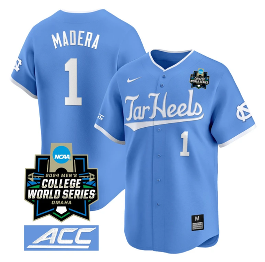 Alex Madera Jersey #1 North Carolina Tar Heels 2024 College World Series Vapor Premier Limited NCAA Baseball Stitched Blue by My Store