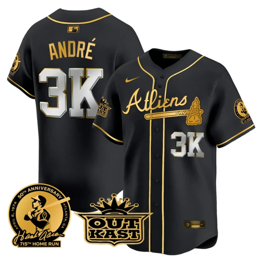 André Jersey #3K Atlanta Braves Atliens Hank Aaron Patch Limited Stitched Black Gold by My Store