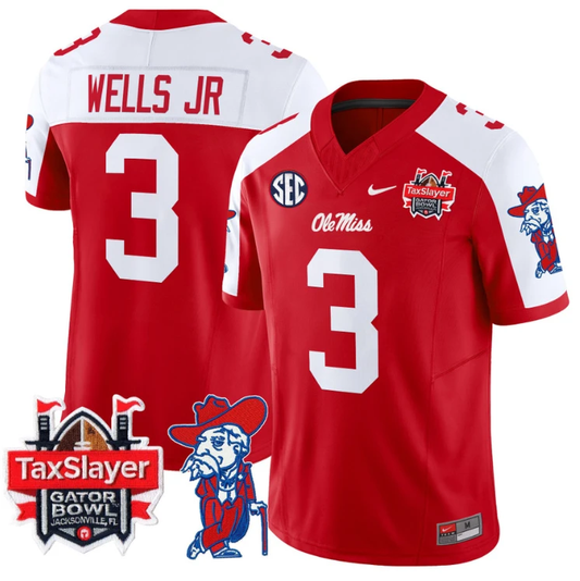 Antwane Wells Jr Jersey #3 Ole Miss Rebels 2025 Gator Bowl Patch Red Alternate by My Store