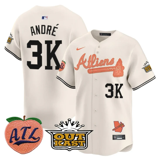 André Jersey #3K Atlanta Braves Atliens Peach Vapor Premier Limited Stitched Cream by My Store
