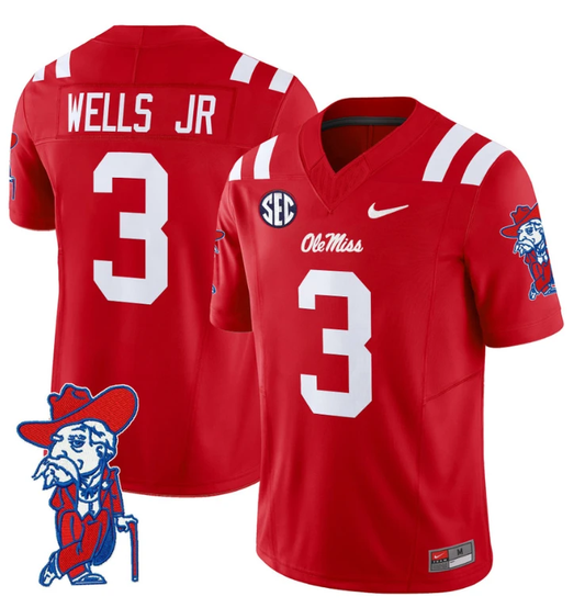 Antwane Wells Jr Jersey #3 Ole Miss Rebels Vapor Limited College Football Stitched Red by My Store