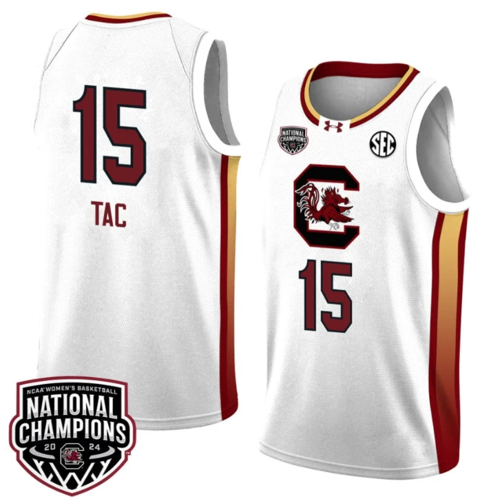 Adhel Tac Jersey #15 South Carolina Gamecocks 2024 NCAA Basketball National Champions White Yellow by My store basketball
