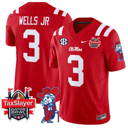 Antwane Wells Jr Jersey #3 Ole Miss Rebels 2025 Gator Bowl Patch Red by My Store