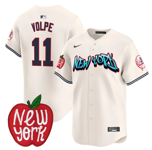 Anthony Volpe Jersey #11 New York Yankees Apple Patch Vapor Premier Limited Stitched Cream by My Store