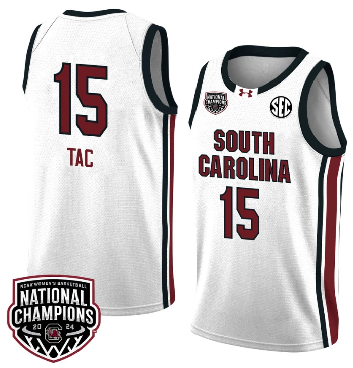 Adhel Tac Jersey #15 South Carolina Gamecocks 2024 NCAA Basketball National Champions White Red by My store basketball