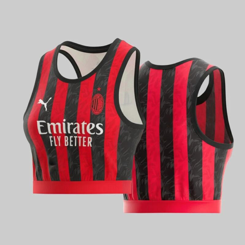 AC Milan 2025-26 Crop Jersey Rossoneri Stylish Fanwear Women’s Sportwear – Red Black by Soccer Jersey