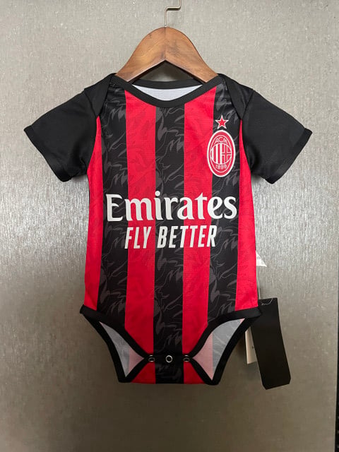 AC Milan 2025-26 Rossoneri Pride Soccer Baby Bodysuit – Red Black by Soccer Jersey