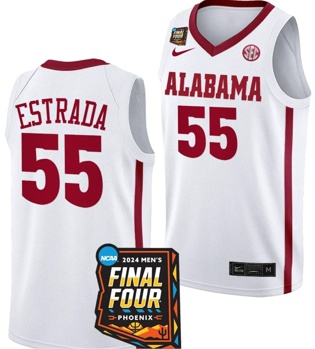 Aaron Estrada Jersey #55 Alabama Crimson Tide 2024 NCAA March Madness Final Four Basketball White by My store basketball