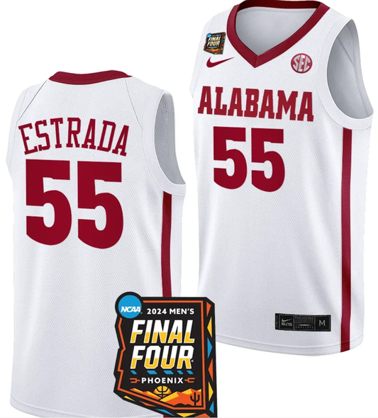 Aaron Estrada Jersey #55 Alabama Crimson Tide 2024 NCAA March Madness Final Four Basketball White by My store basketball