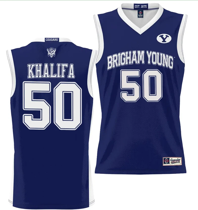 Aly Khalifa Jersey #50 BYU Cougars NIL College Basketball Jersey Lightweight Navy by My store basketball