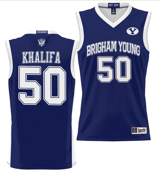 Aly Khalifa Jersey #50 BYU Cougars NIL College Basketball Jersey Lightweight Navy by My store basketball
