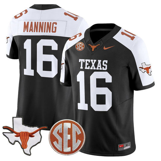 Arch Manning Jersey #16 Texas Longhorns 2025 State Map SEC Patch Black Alternate by My Store