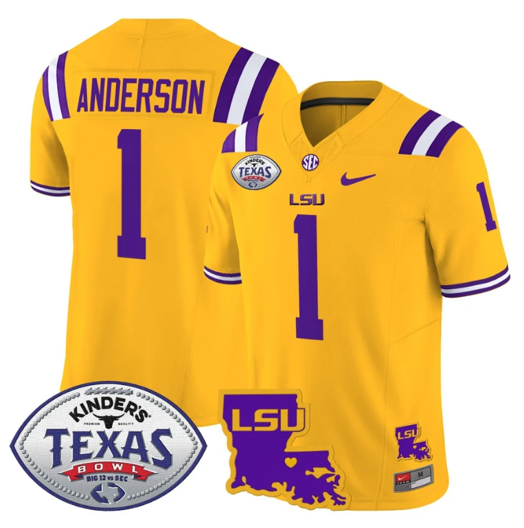 Aaron Anderson Jersey #1 LSU Tigers 2024 Texas Bowl Football Stitched Gold by NCAA Football Jersey