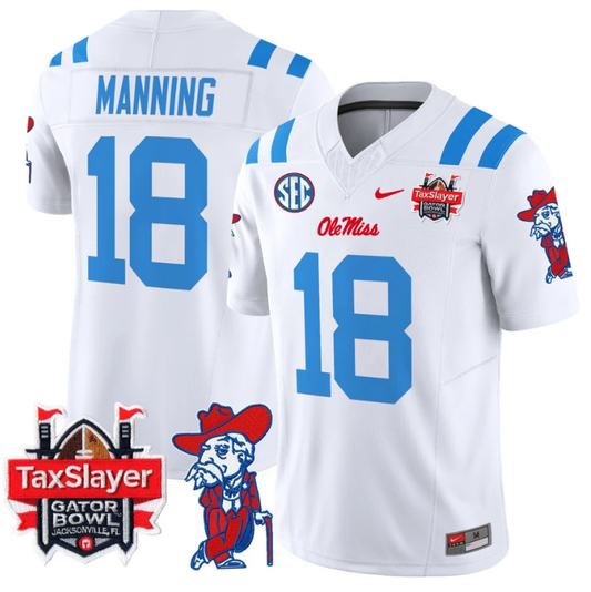 Archie Manning Jersey #18 Ole Miss Rebels 2025 Gator Bowl Patch 2024 White by My Store