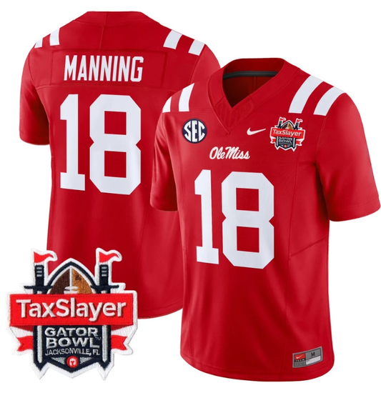 Archie Manning Jersey #18 Ole Miss Rebels 2024 Gator Bowl V2 Red by My Store