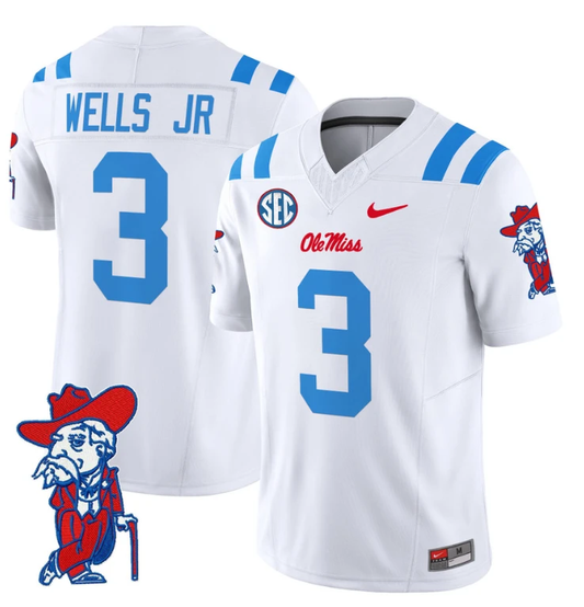 Antwane Wells Jr Jersey #3 Ole Miss Rebels Vapor Limited College Football Stitched 2024 White by My Store