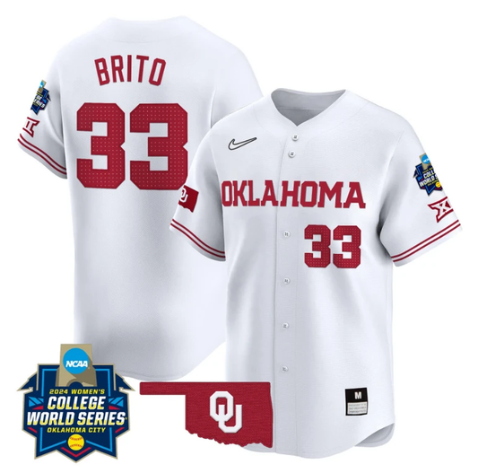 Alyssa Brito Jersey #33 Oklahoma Sooners 2024 College World Series Patch Vapor Premier Limited NCAA Baseball Stitched White by My Store