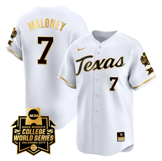 Ashton Maloney Jersey #7 Texas AM Aggies 2024 College World Series Patch Vapor Premier Limited NCAA Baseball Stitched White Gold by My Store