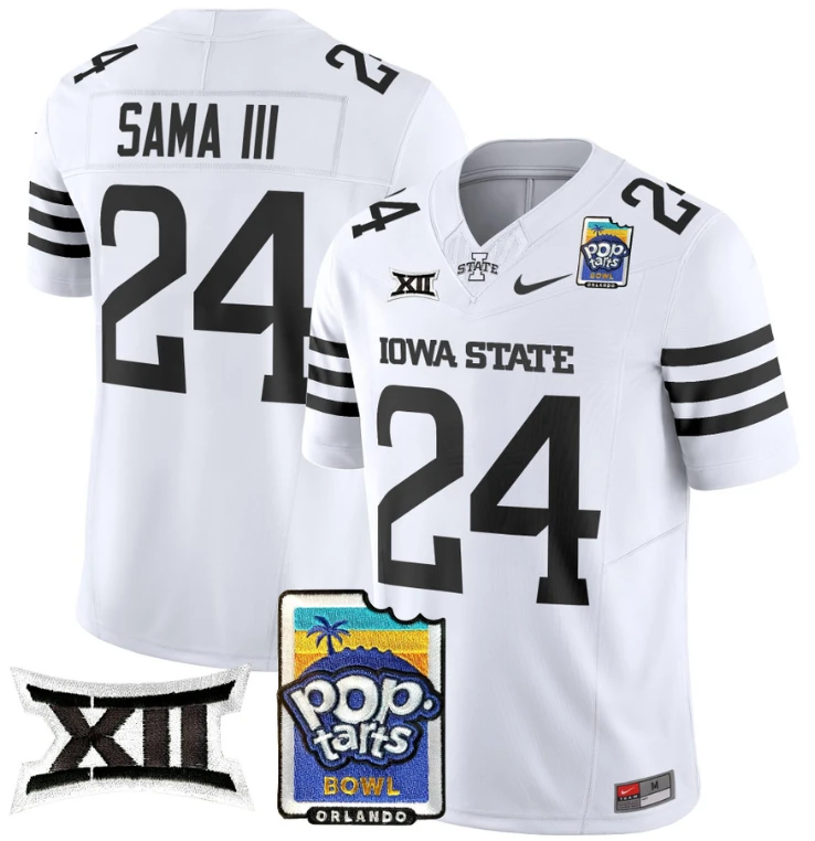 Abu Sama III Jersey #24 Iowa State 2025 PopTarts Bowl Patch White Limited by My Store