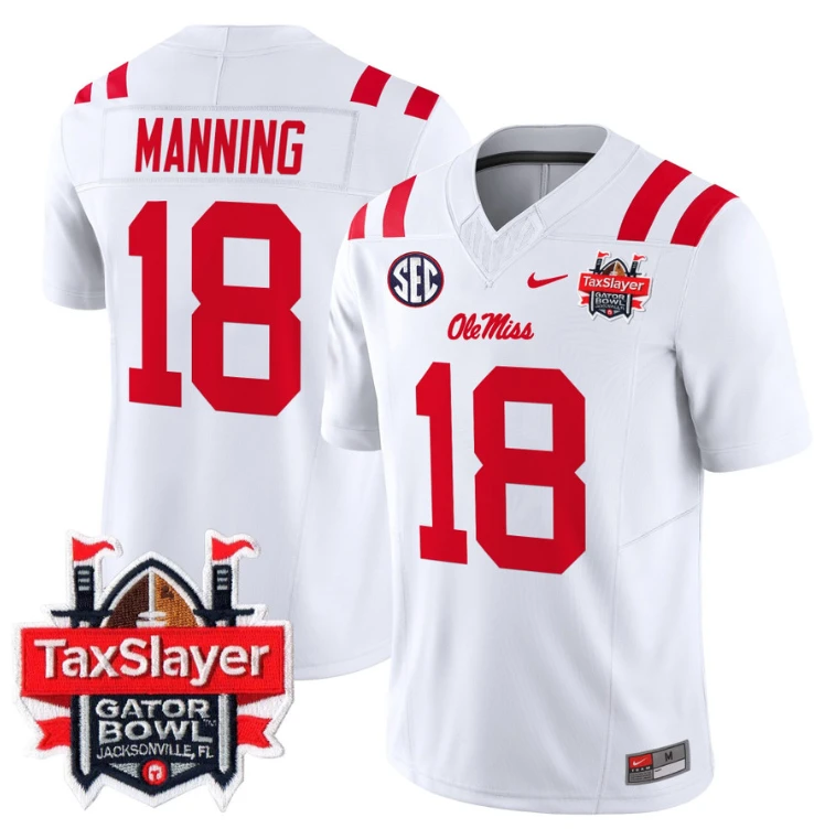 Archie Manning Jersey #18 Ole Miss Rebels 2024 Gator Bowl V2 White by My Store
