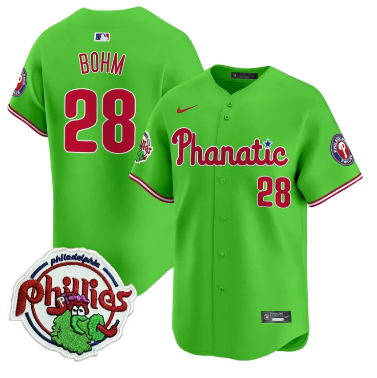 Alec Bohm Jersey #28 Phillies Phanatic Patch Vapor Premier Limited Stitched Green by My Store