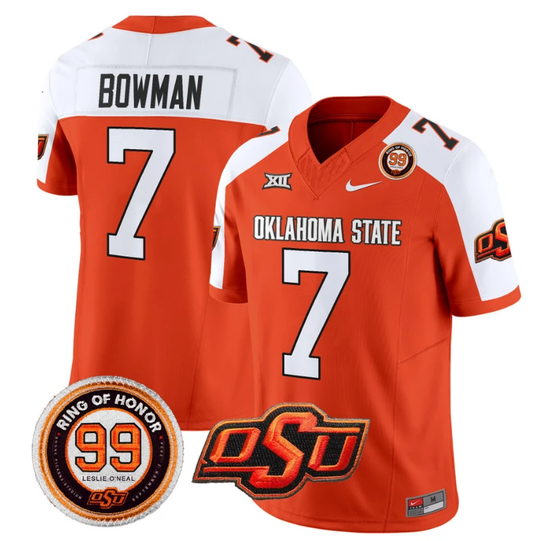 Alan Bowman Jersey #7 Oklahoma State Cowboys Leslie O'neal Patch Vapor Limited College Football Stitched Orange Alternate by My Store
