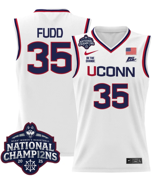 Azzi Fudd Jersey #35 UConn Huskies 2025 National Champions Patch White by My store basketball