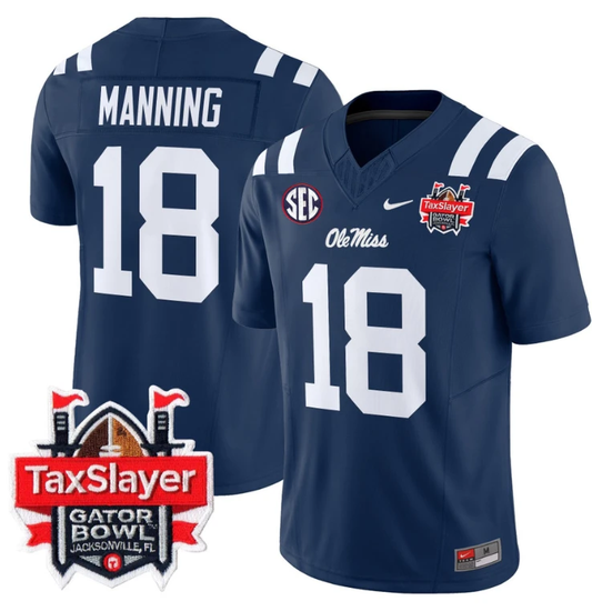 Archie Manning Jersey #18 Ole Miss Rebels 2024 Gator Bowl V2 Navy by My Store