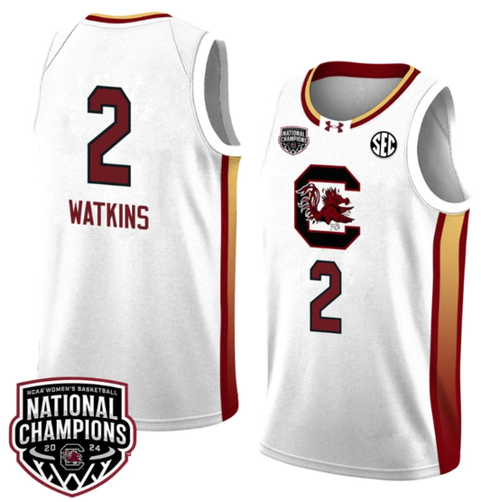 Ashlyn Watkins Jersey #2 South Carolina Gamecocks 2024 NCAA Basketball National Champions White Yellow by My store basketball