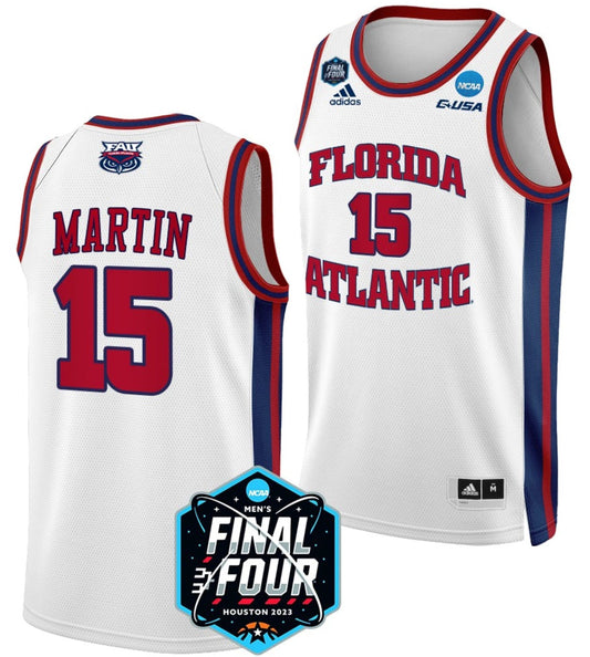 Alijah Martin Jersey FAU Owls College Basketball 2023 NCAA Final Four White #15 by My store basketball