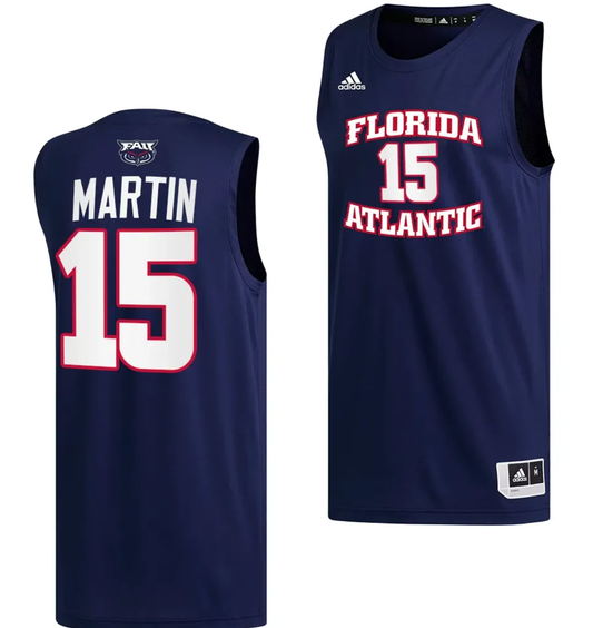 Alijah Martin Jersey #15 FAU Owls College Basketball Replica Navy by My store basketball