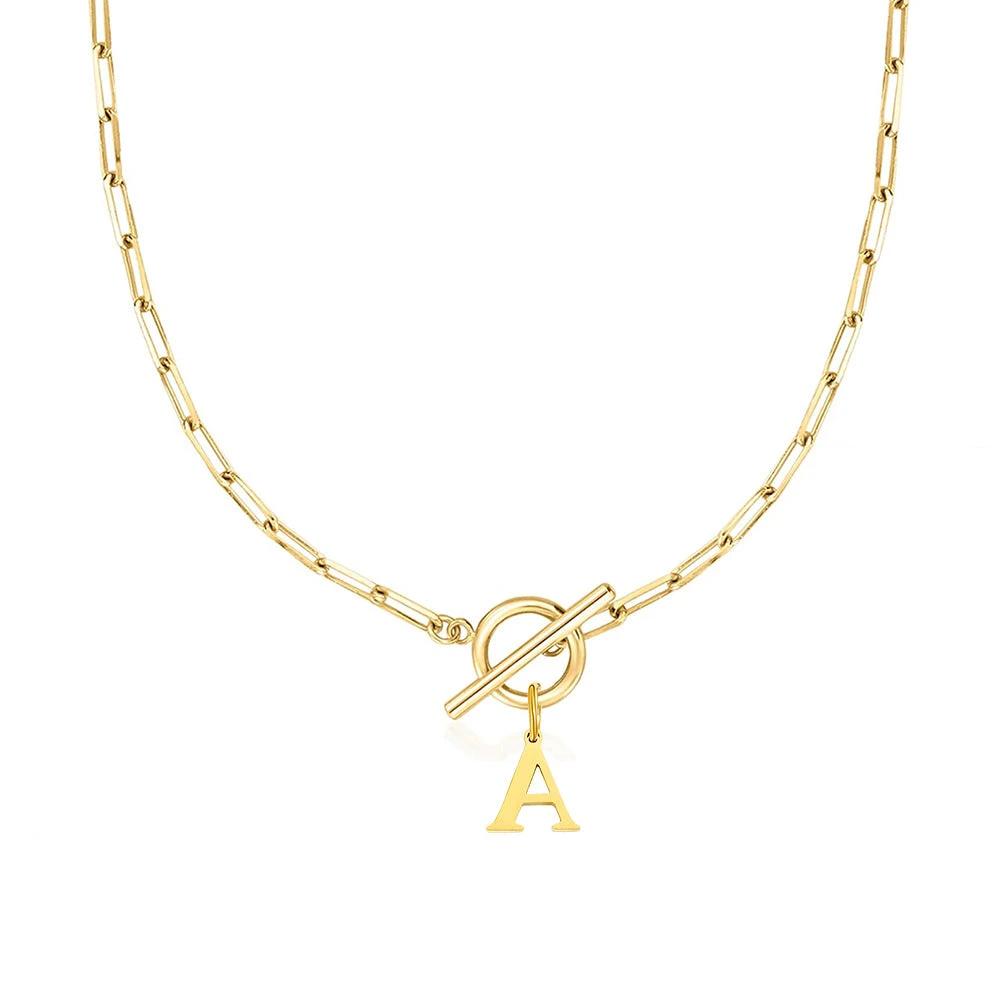 Paperclip Letter Initial Circle Lock Clasp Necklace by BowLift