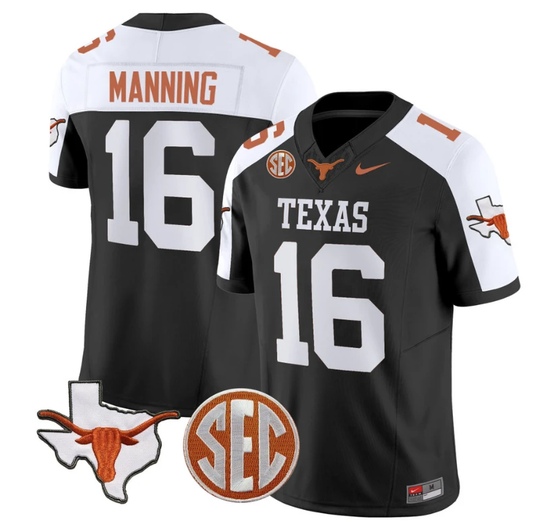 Arch Manning Jersey #16 Texas Longhorns State Map and Sec Patch Vapor Limited College Football Stitched Black Alternate by My Store