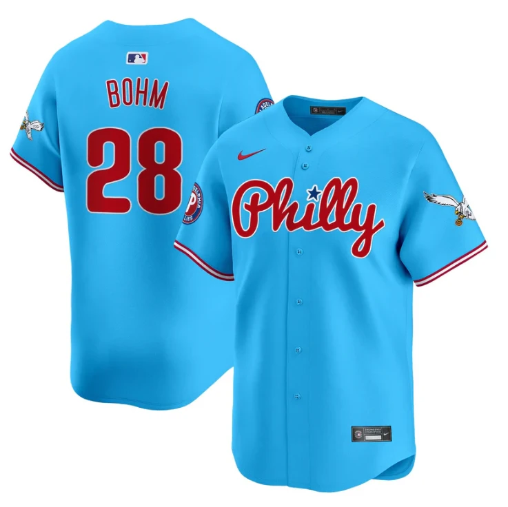 Alec Bohm Jersey #28 Phillies and Eagles Vapor Premier Limited Stitched Light Blue by My Store