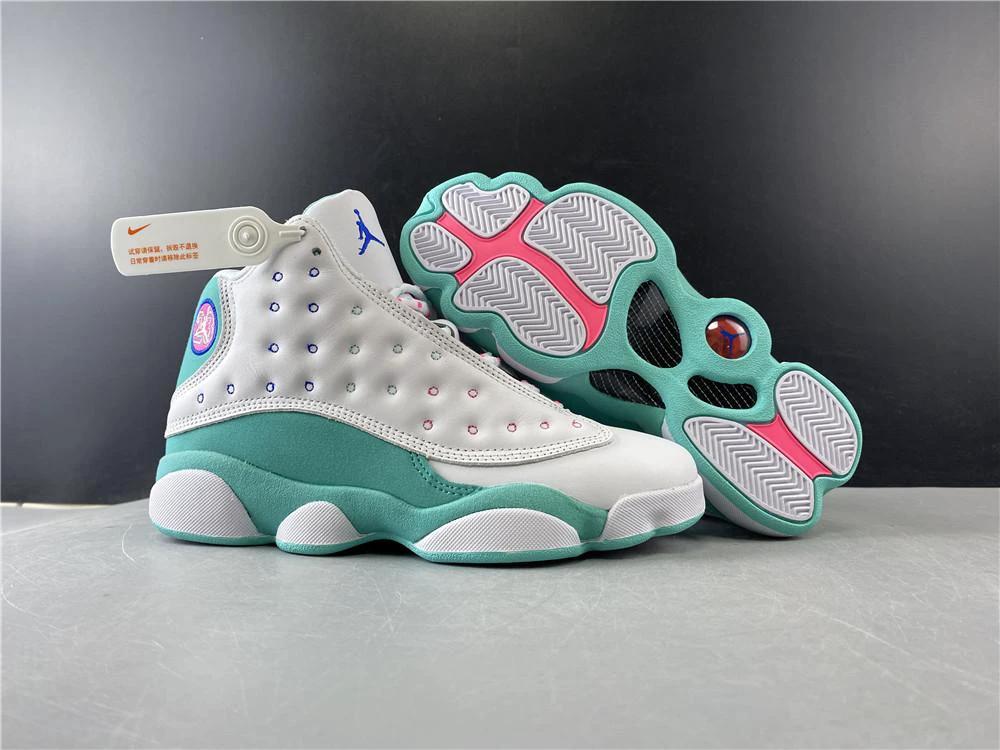 Air Jordan 13 Retro White Soar Green Pink (GS) by Air Jordan