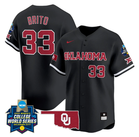 Alyssa Brito Jersey #33 Oklahoma Sooners 2024 College World Series Patch Vapor Premier Limited NCAA Baseball Stitched Black by My Store