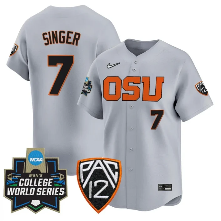 AJ Singer Jersey #7 Oregon State Beavers 2025 World Series Stitched Gray by My Store