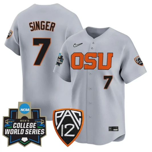 AJ Singer Jersey #7 Oregon State Beavers 2025 World Series Stitched Gray by My Store