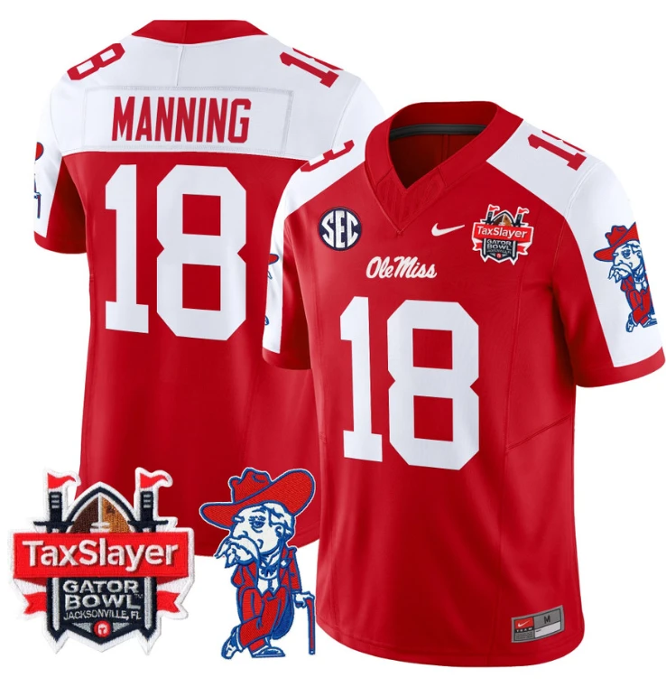 Archie Manning Jersey #18 Ole Miss Rebels 2024 Gator Bowl V2 Red Alternate by My Store