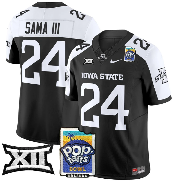 Abu Sama III Jersey #24 Iowa State 2025 PopTarts Bowl Patch Black Alternate by My Store