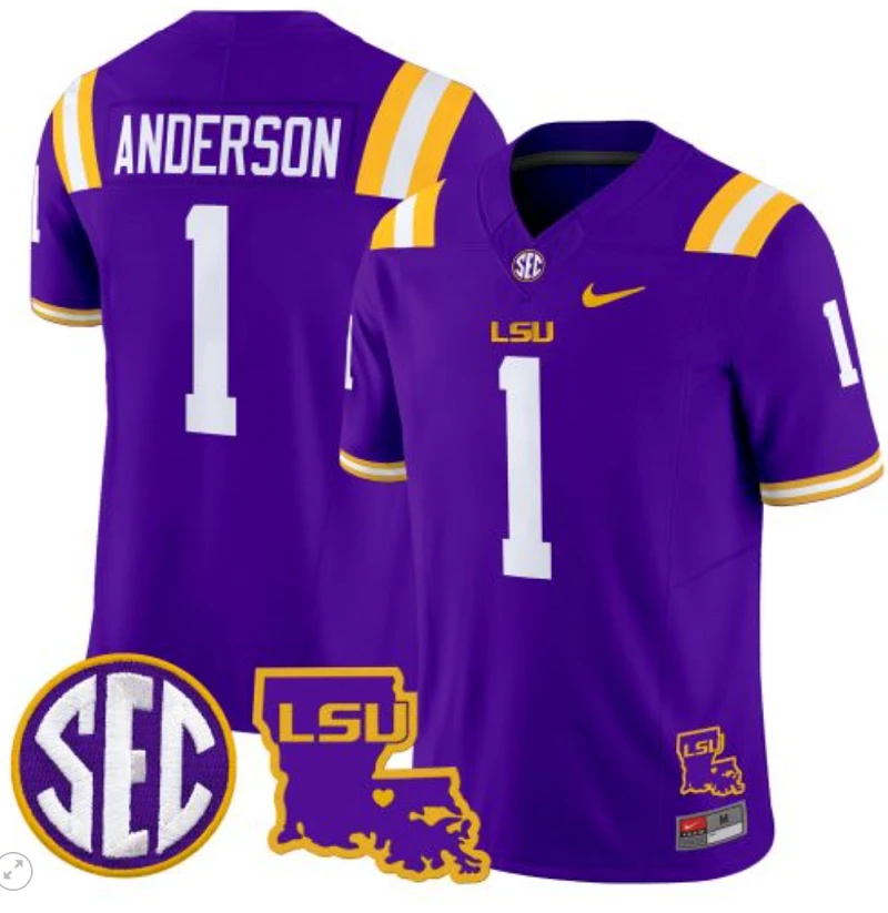 Aaron Anderson Jersey #1 LSU Tigers 2024 Louisiana Patch Vapor Limited College Football Stitched Purple by My Store
