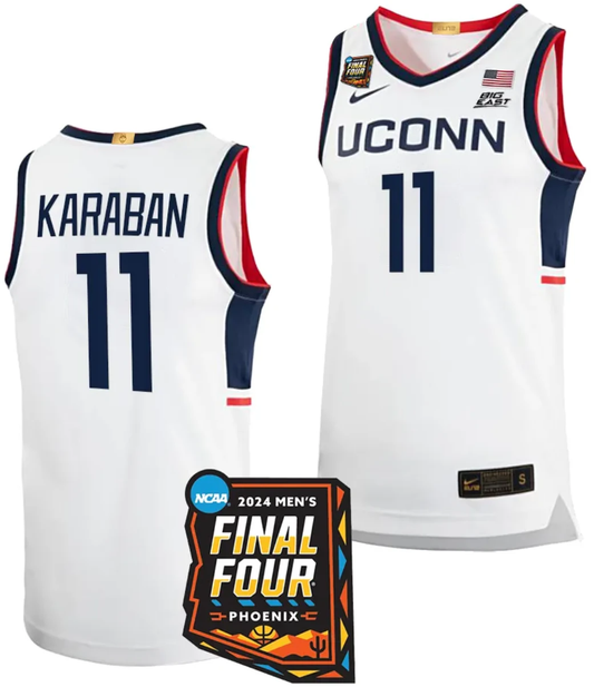 Alex Karaban Jersey #11 UConn Huskies Basketball 2024 NCAA March Madness Final Four White by My store basketball
