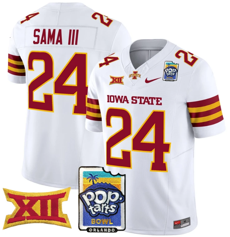 Abu Sama III Jersey #24 Iowa State 2025 PopTarts Bowl Patch White by My Store