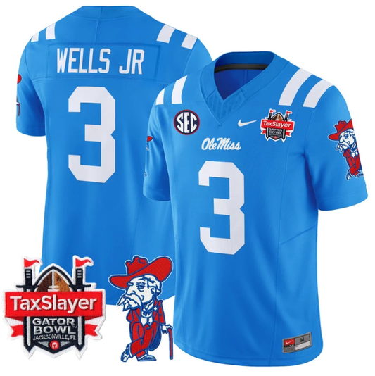 Antwane Wells Jr Jersey #3 Ole Miss Rebels 2025 Gator Bowl Patch Powder Blue by My Store