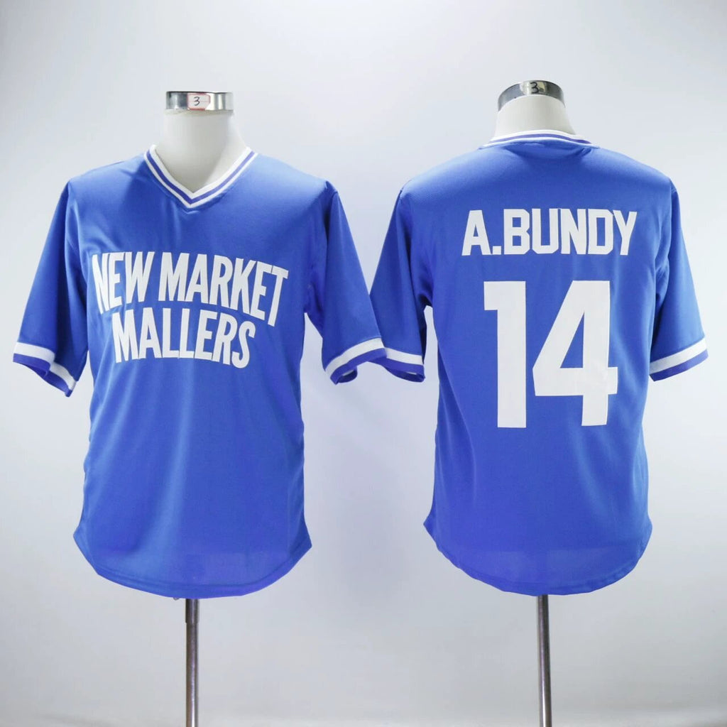 A.Bundy #14 New Market Mallers Movie Baseball Jersey Blue by My Store
