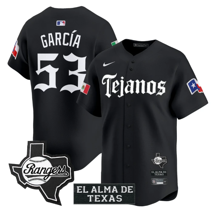 Adolis Garcia Jersey #53 Texas Rangers Mexico Tejano Barrio Style Vapor Limited Stitched Black by My Store