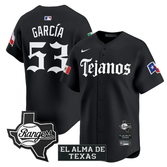 Adolis Garcia Jersey #53 Texas Rangers Mexico Tejano Barrio Style Vapor Limited Stitched Black by My Store