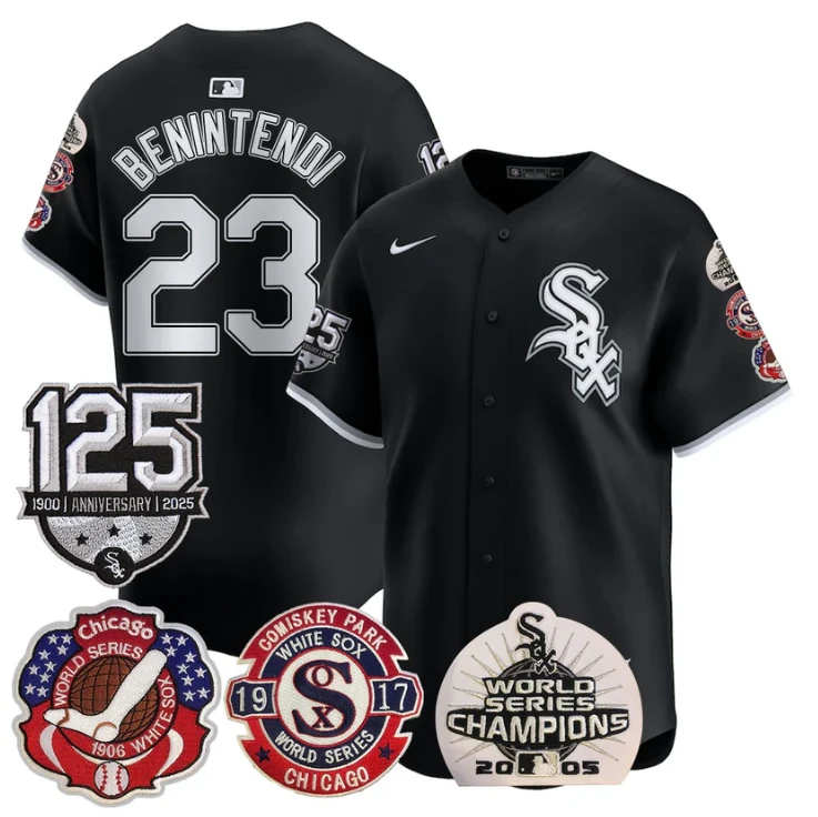 Andrew Benintendi Jersey #23 Chicago White Sox 125th Anniversary World Series Champions Black by My Store